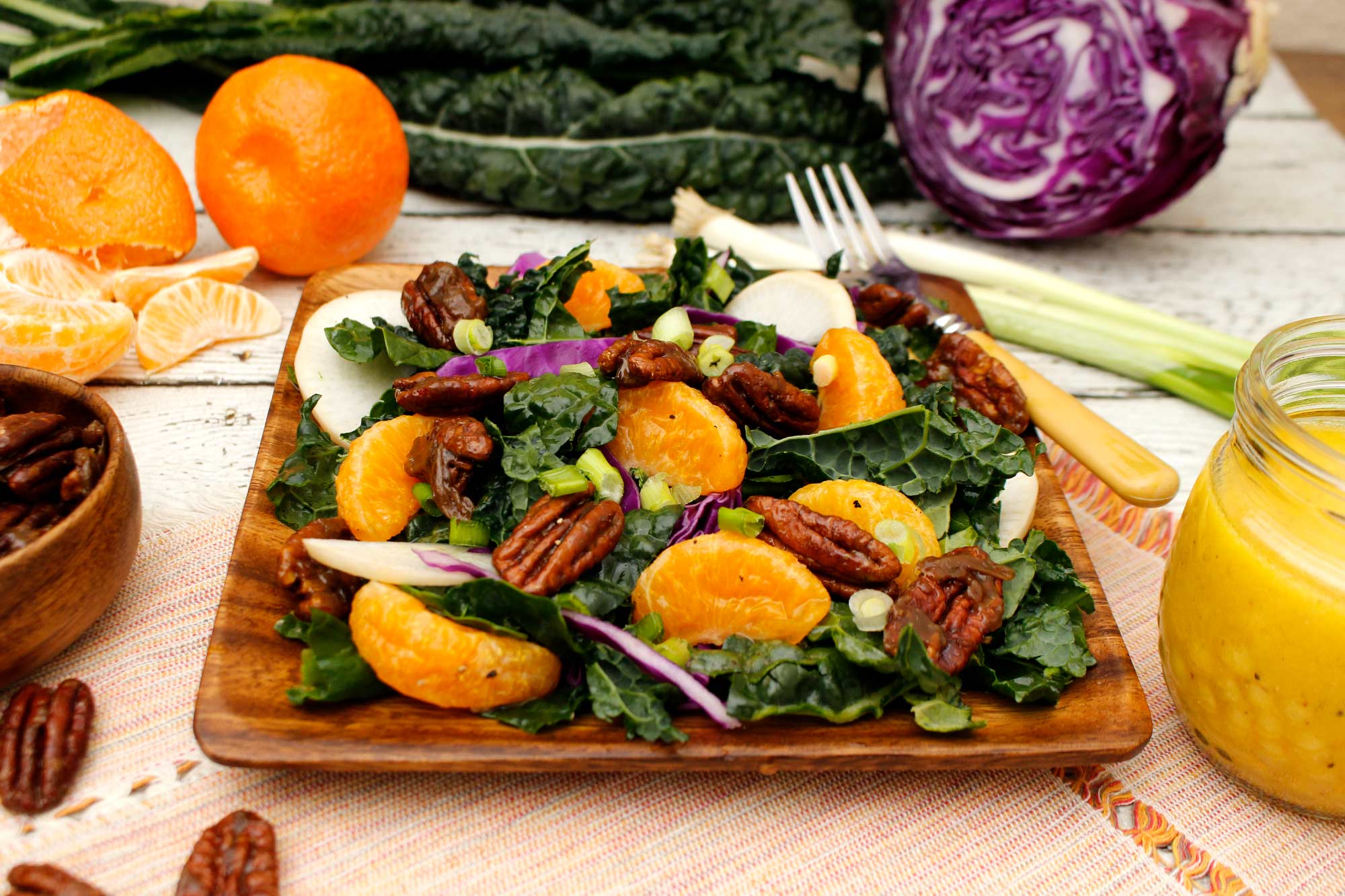 Mandarin Orange and Kale Salad with Candied Pecans