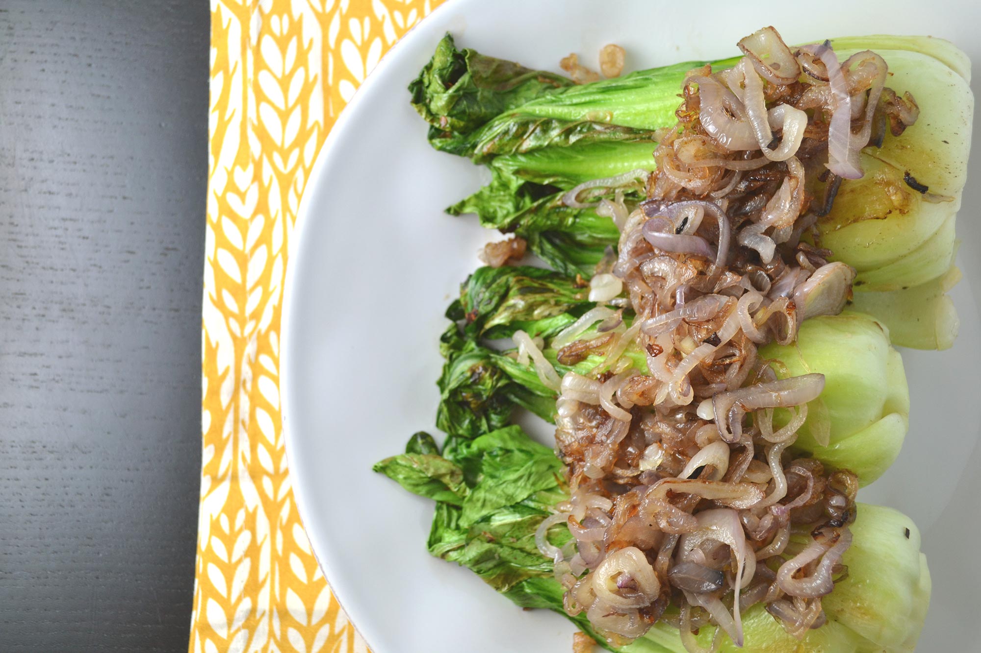 Bok Choy with Golden Shallots