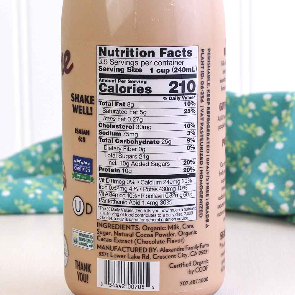 Alexandre Family Farms Organic 4% Fat Whole Chocolate Milk, A2/A2