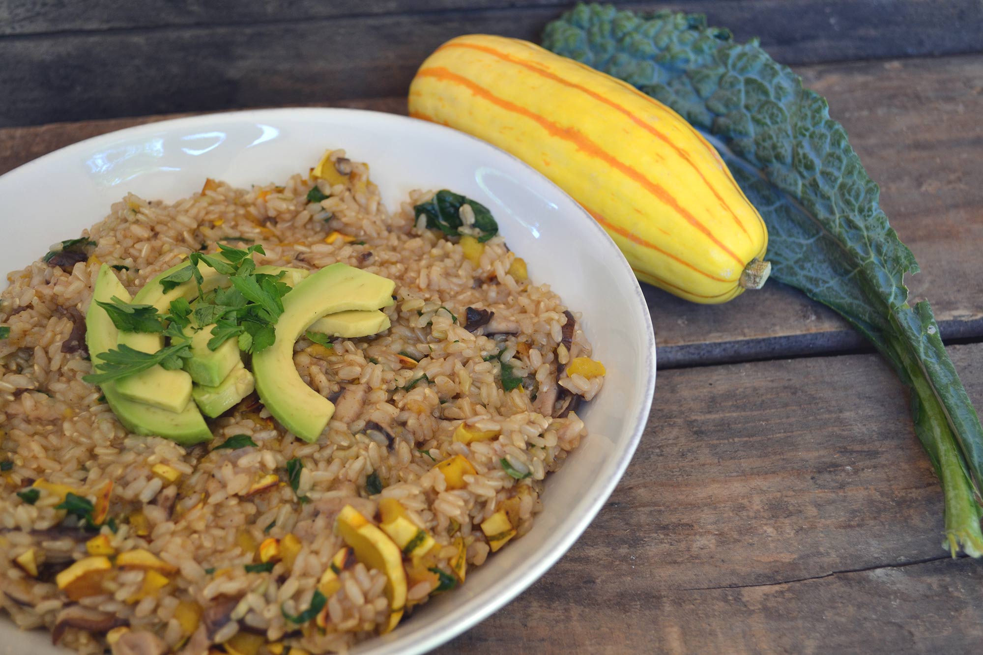 Delicata Squash, Kale and Shiitake Rice Pilaf