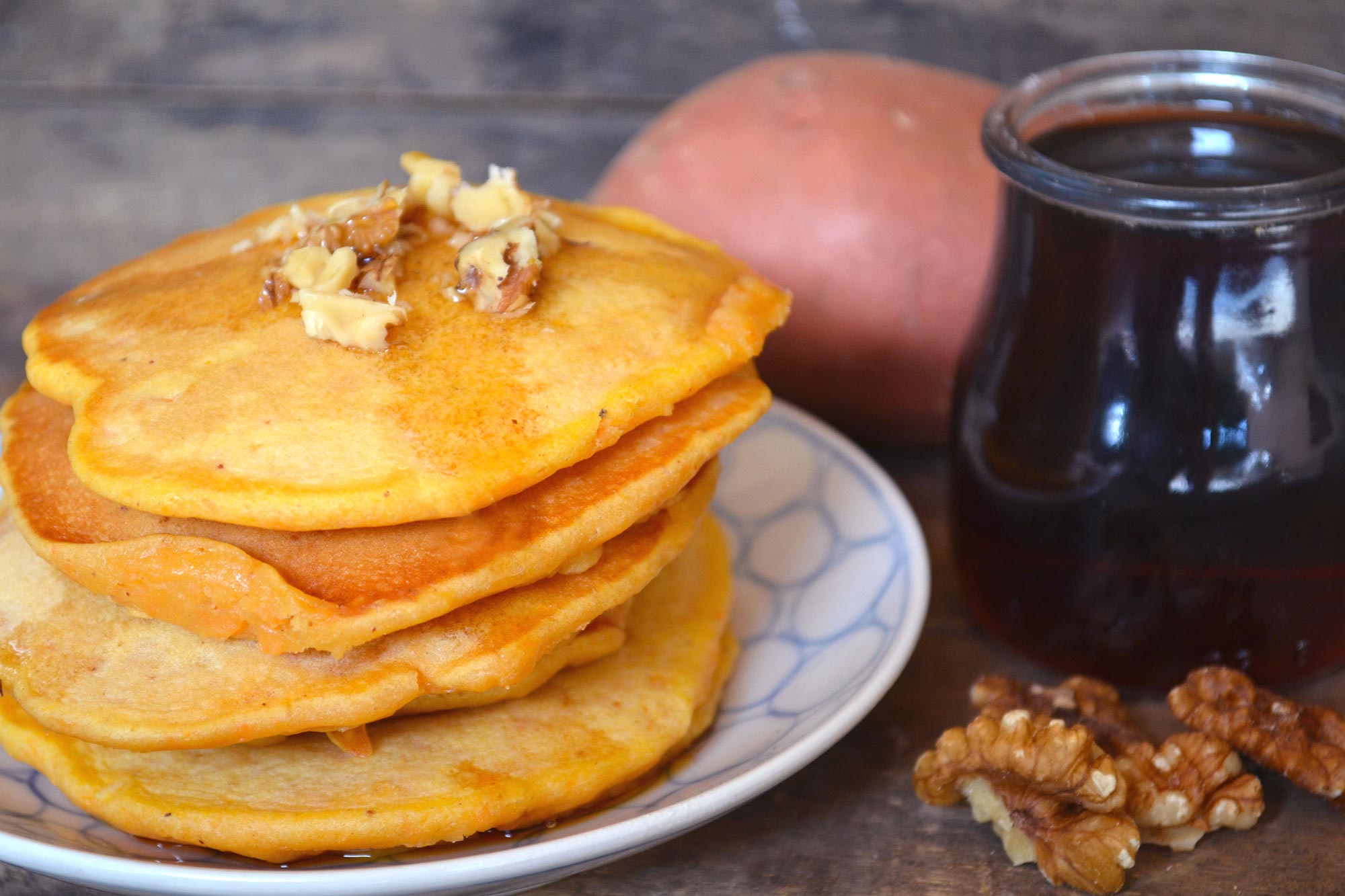 Sweet Potato Pancakes with Walnuts