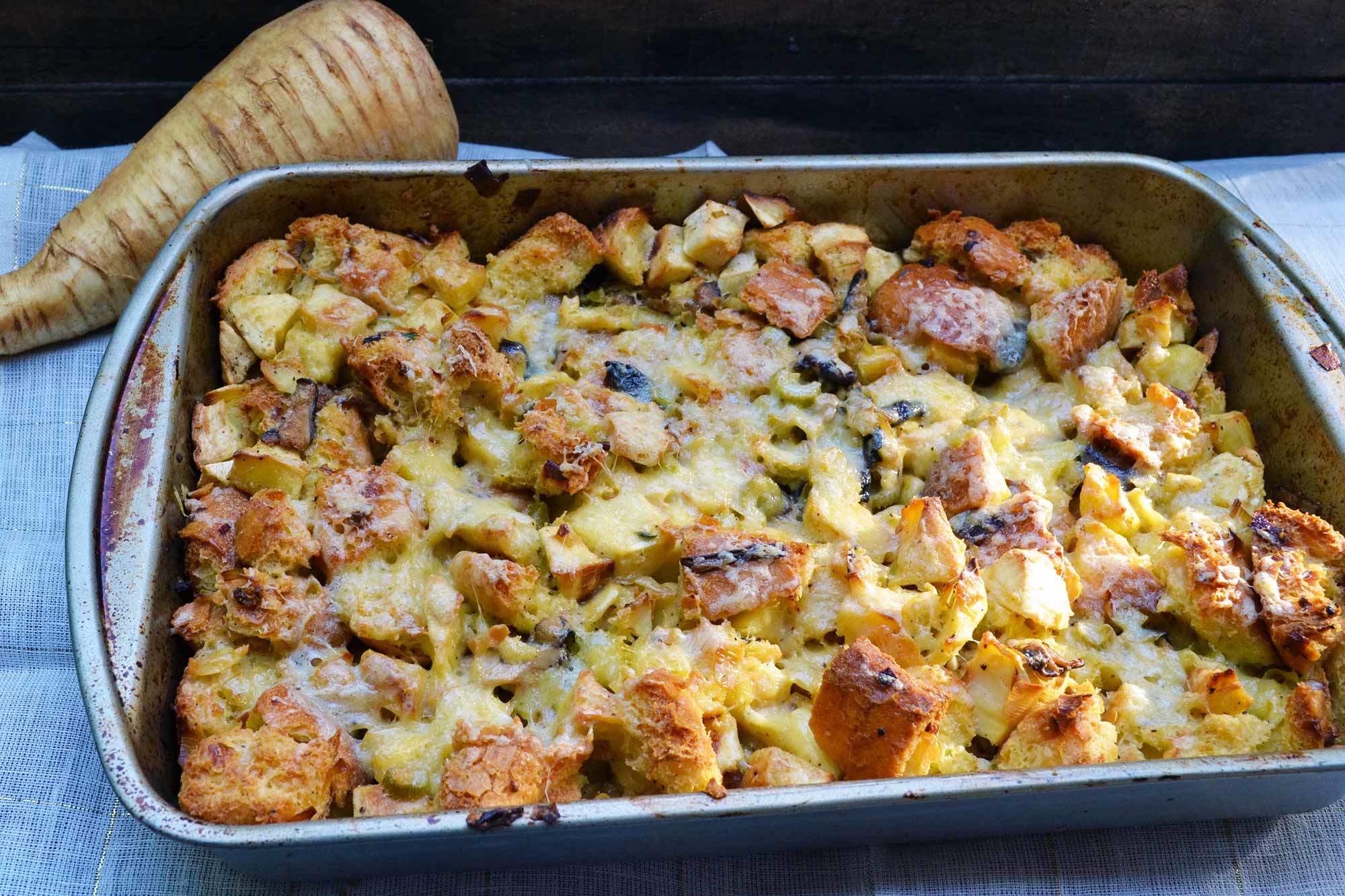 Savory Bread Pudding with Parsnips