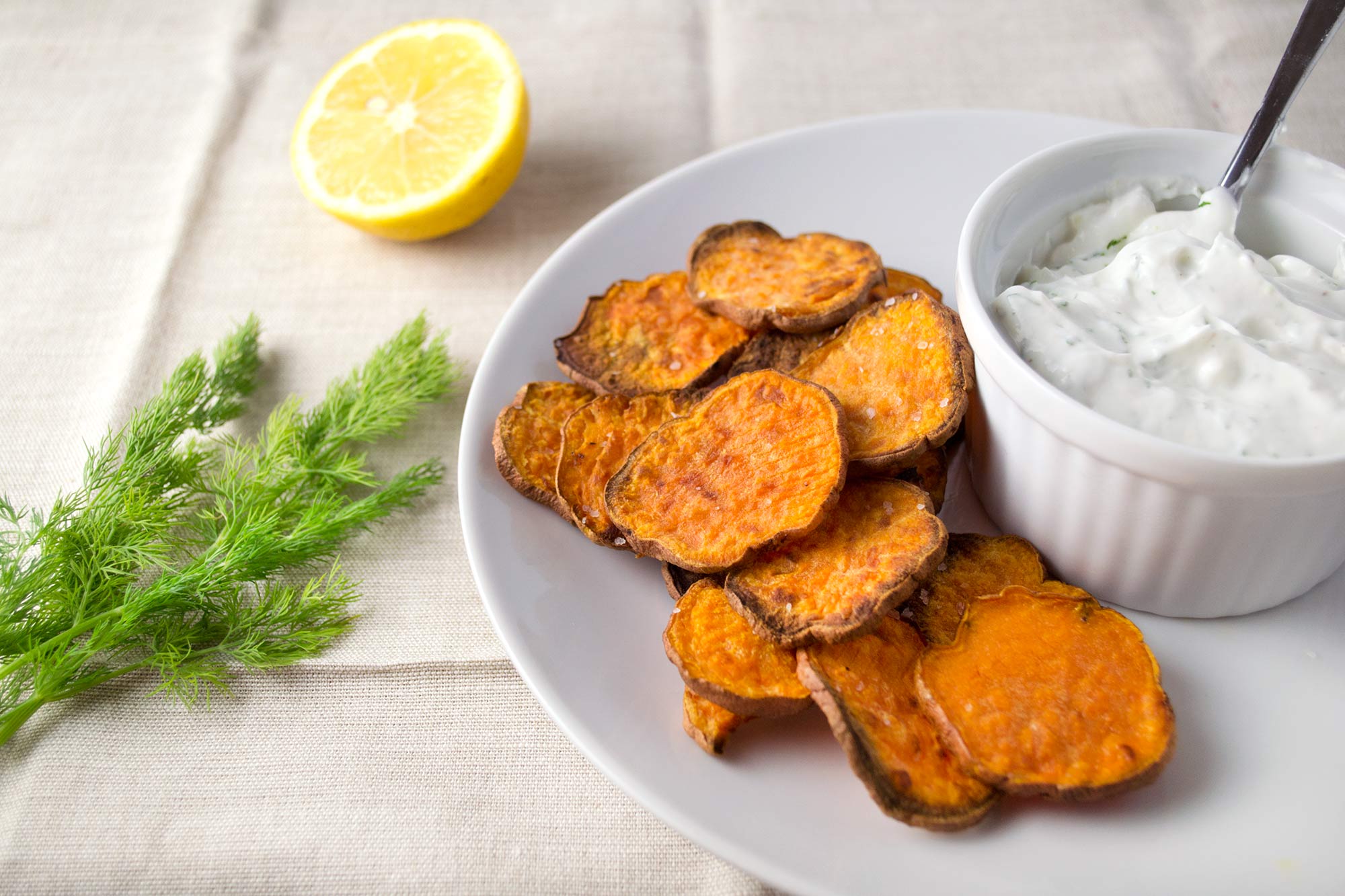 Sweet Potato Chips with Yogurt Dip