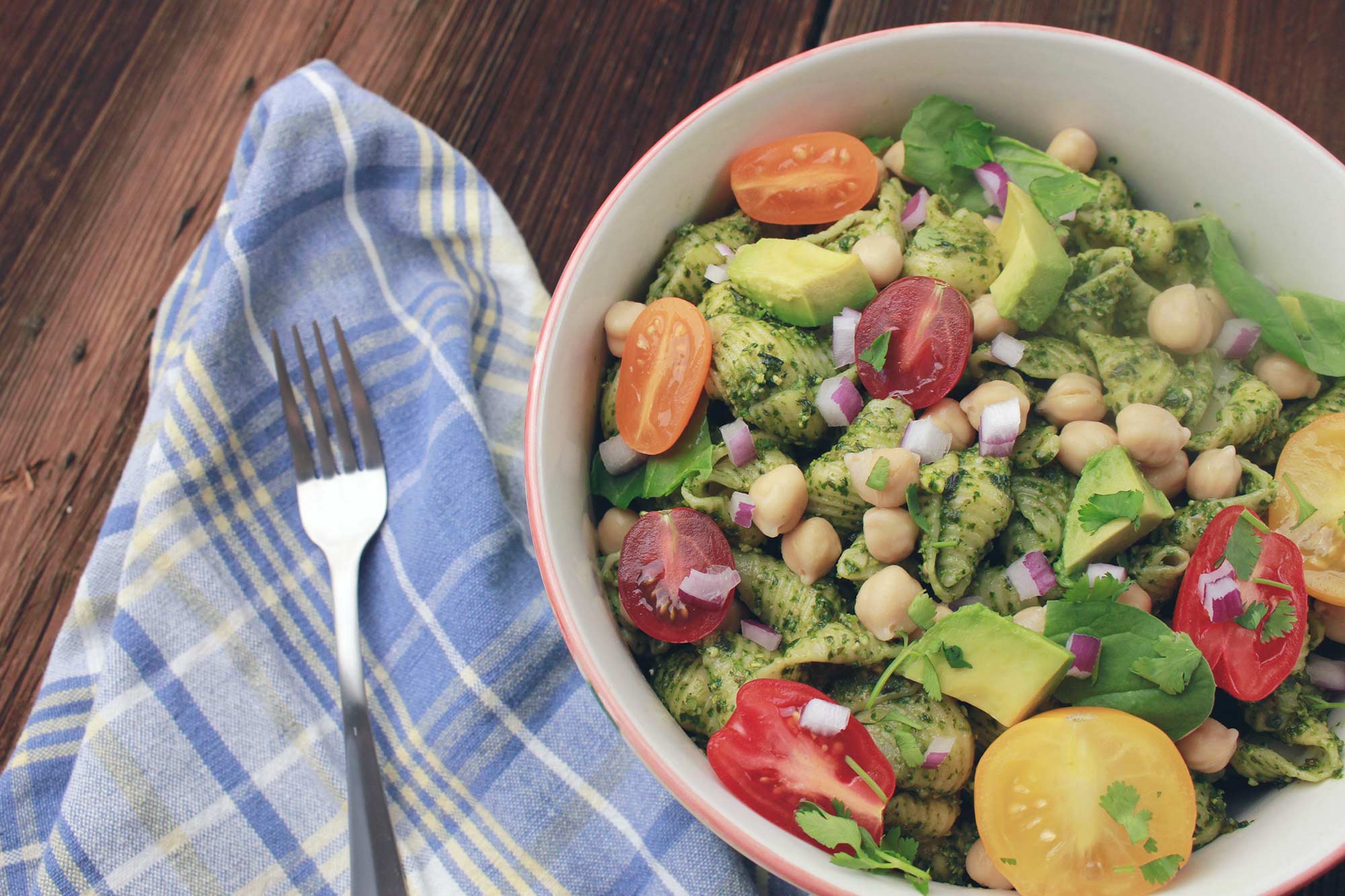 Farm Fresh To You - Recipe: Pesto Pasta Salad with Cherry Tomatoes, Avocado  & Chickpeas