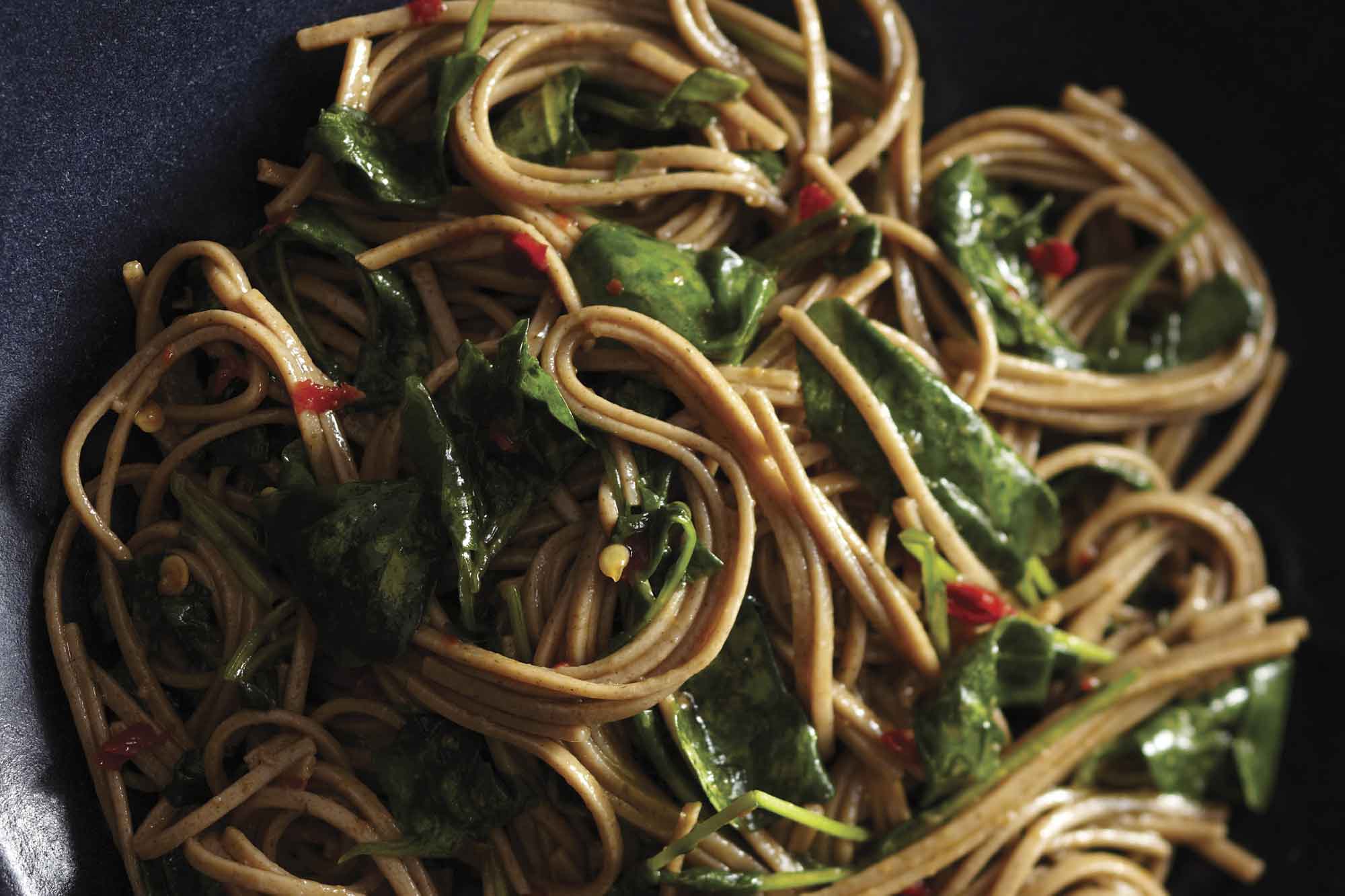 Spicy Soba Noodles with Wilted Watercress