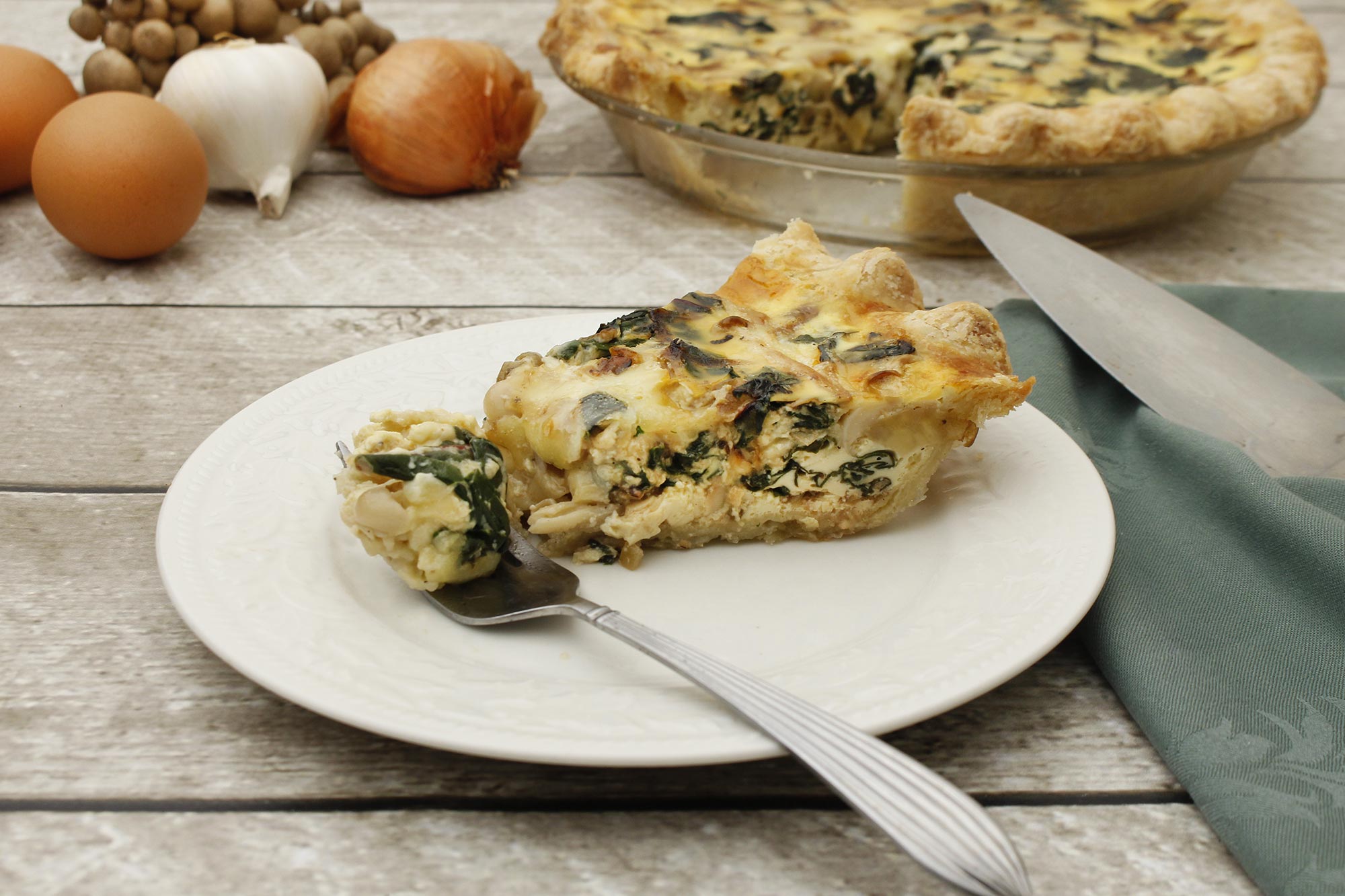 Caramelized Shallot, Chard and Mushroom Quiche