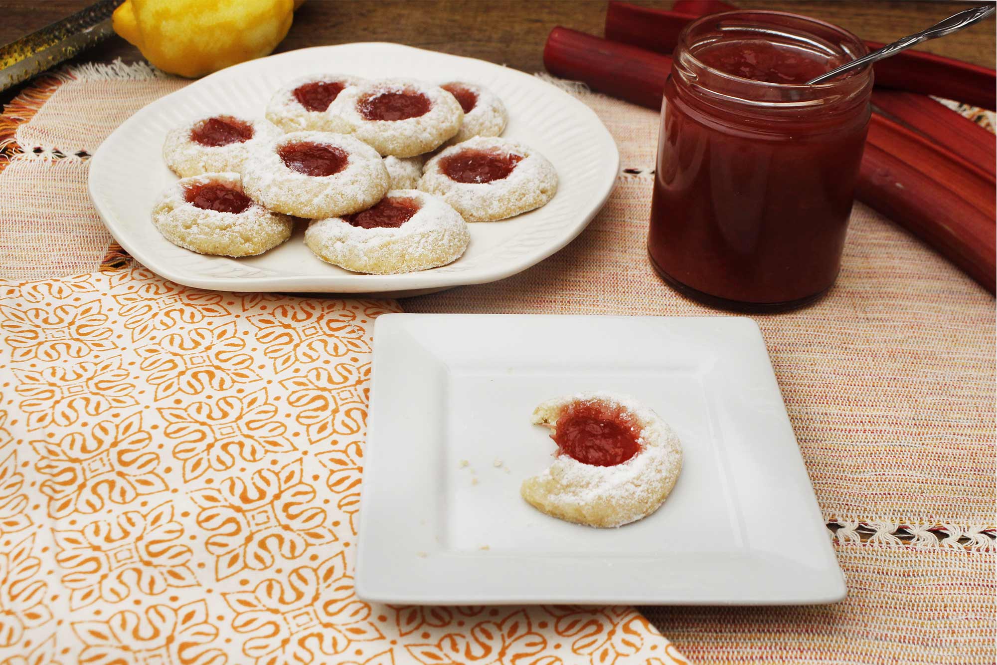 Almond Rhubarb Thumbprint Cookies