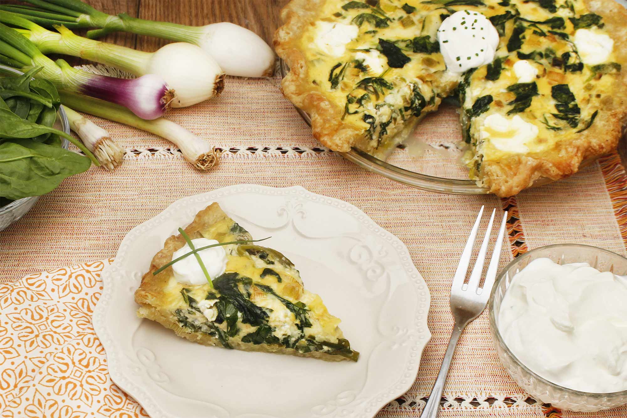 Spring Onion, Green Garlic and Spinach Quiche