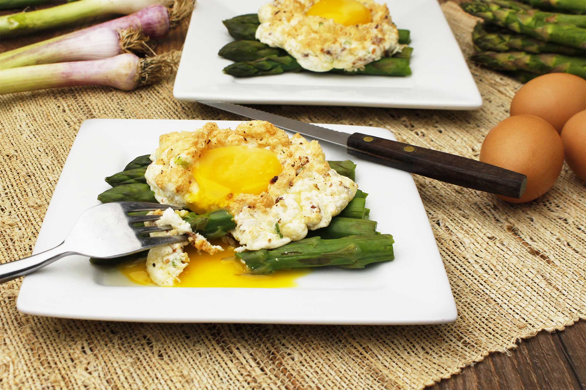 Green Garlic, Spring Onion and Asparagus Egg Clouds 