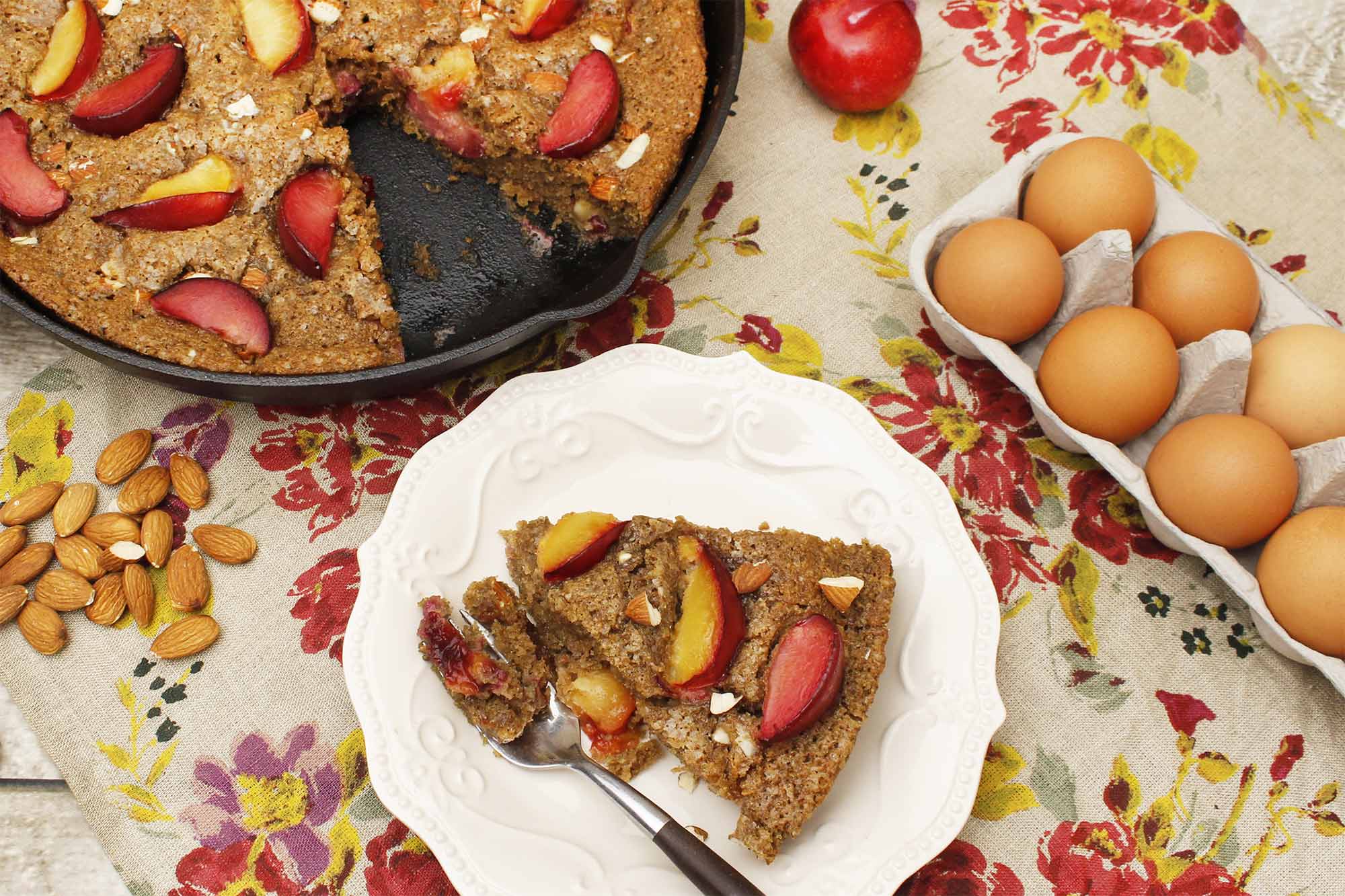 Brown Butter, Plum and Almond Skillet Cake