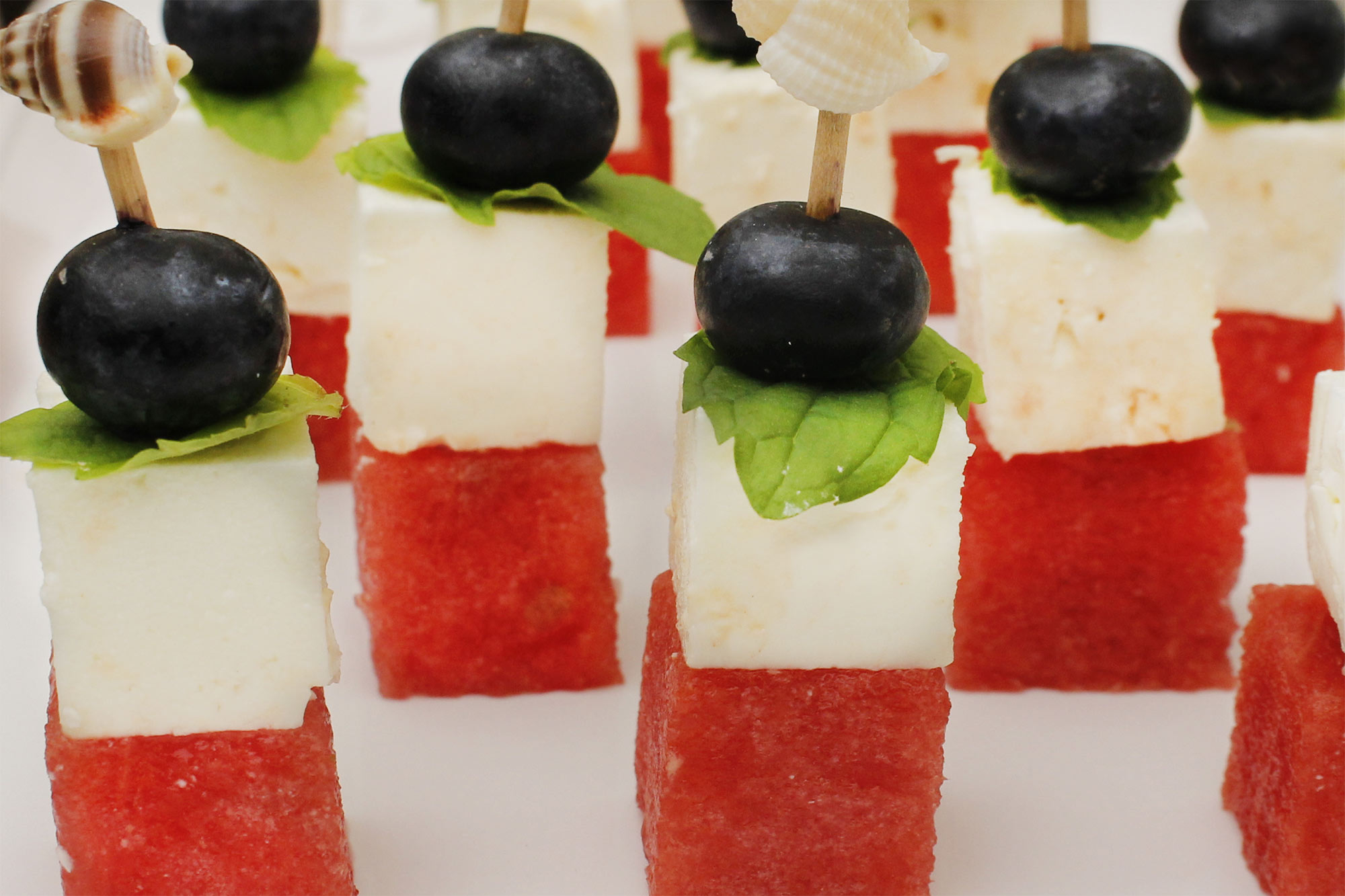 Watermelon, Feta, Blueberry and Mint Skewers