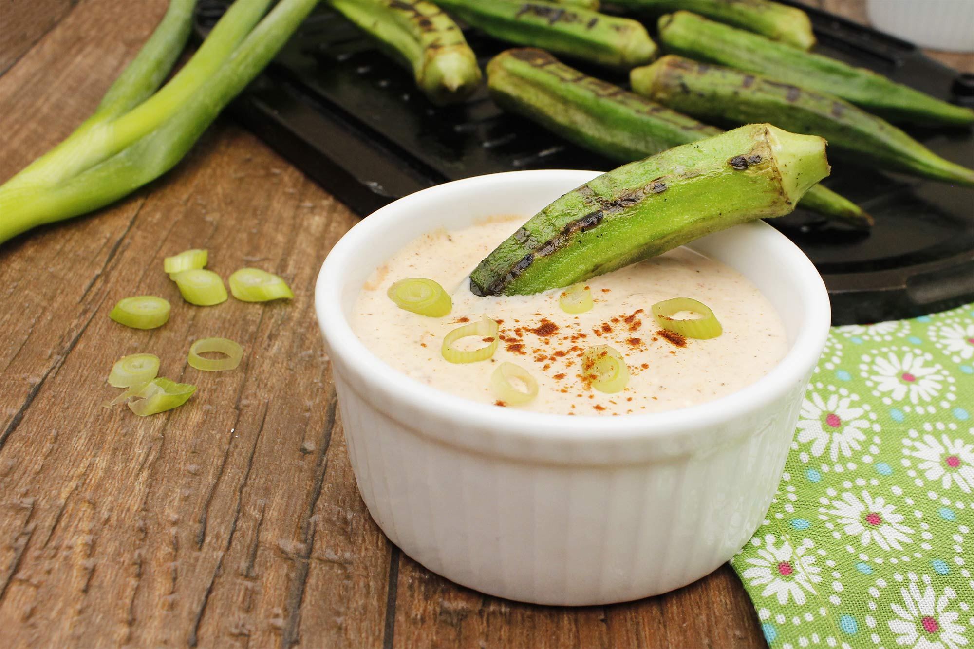 Grilled Okra with Spicy Chipotle Dipping Sauce
