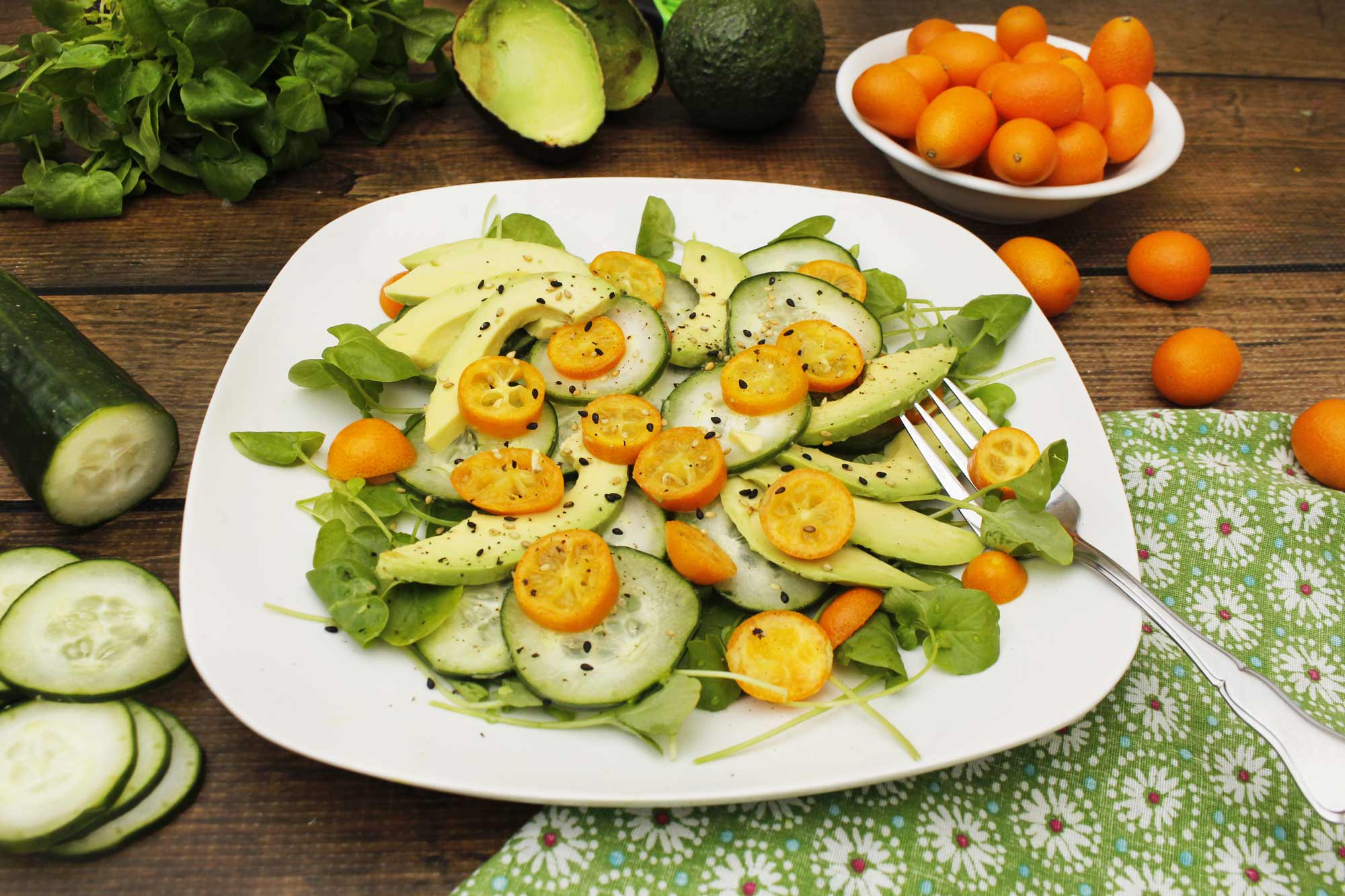 Kumquat, Cucumber & Avocado Salad  